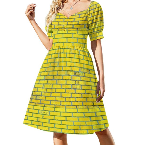 Vestido de manga corta con ladrillos amarillos, vestido de playa, vestido de mujer, trajes de verano 2025 para mujer