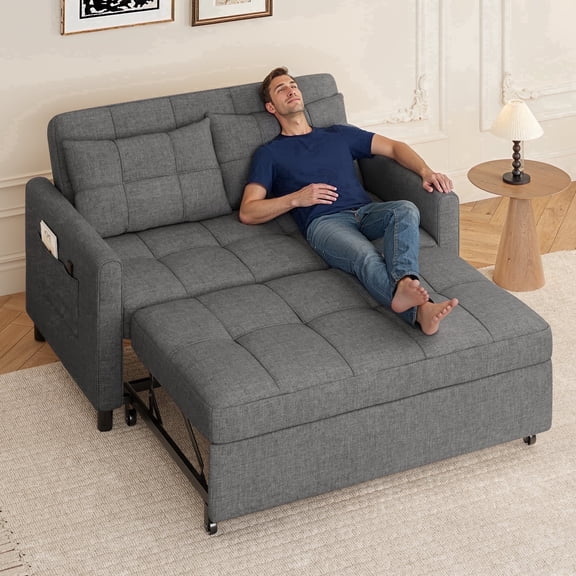3 in 1 Convertible Sofa Bed,Asofer Modern Pull Out Couch SleeperBed with AdjustableBackrest,Loveseat Couch with Pockets for Apartment Office,Dark Gray