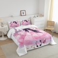 thumbnail image 3 of Fashion Pink Comforter Set Twin Size Modern Fashion Woman Dress Bedding Eiffel Tower Paris Bedding Comforter Sets Black High Heels Romantic Makeup Themed Duvet Insert Perfume Print Quilt, 3 of 6