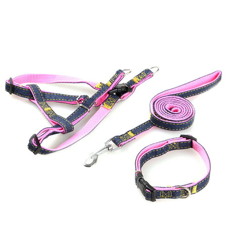 3pcs/Set Denim Heavy Duty Pet Dog Collar Leash Adjustable Harness 1.2m Traction Rope Leash for Small/Medium/Large Dogs for Daily Training Walking
