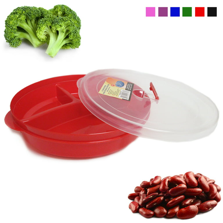 Microwave Food Storage Tray Containers - 3 Section/Compartment Divided  Plates w/Vented Lid (Assorted)