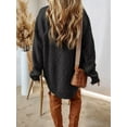 thumbnail image 4 of Women'S Cable Knit Casual Long Sleeve Loose Crew Neck Pullover Mini Sweater Dress Fall Winter Outfits Black L, 4 of 6