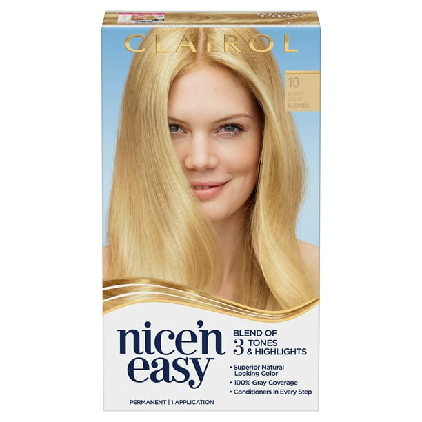 Clairol Nice'n Easy Permanent Hair Color Creme, 10 Extra Light Blonde, 1  Application, Hair Dye 