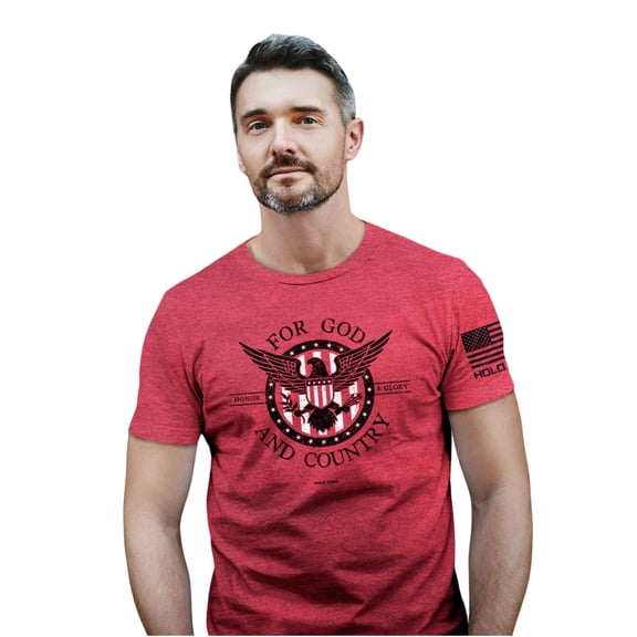 HOLD FAST Mens Short Sleeve Casual T-Shirt, For God and Country, Red Heather, SM