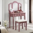 thumbnail image 3 of Pink Vanity Table and Stool Set, One PIX Makeup Vanity Table Dressing Table with Mirror, Wood Makeup Desk with 4 Drawers suitable for Bedroom, Makeup Room, 3 of 10
