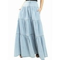 thumbnail image 2 of Women's Denim Maxi Skirt High Waisted Tiered Button Front Light Blue XL, 2 of 9