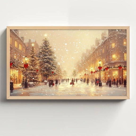 Neutral Frame TV, Gold holiday Tree Festive Market, Present Shopping Poster, Size 24''x36''-Gategoo