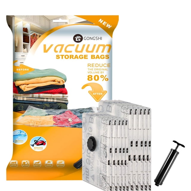 Bolsas De Almacenamiento Al Vacío (5 X Jumbo 5 X Grandes) Bolsas De Compresión Selladoras Para Ahorrar Espacio Con Bomba Manual De Viaje Para Mantas, Edredones, Almohadas, Almacenamiento De Ropa