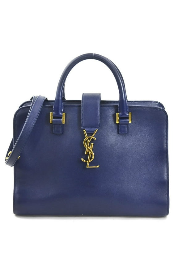 Pre-Owned Saint Laurent SAINT LAURENT handbag shoulder bag cabas leather navy gold women's...