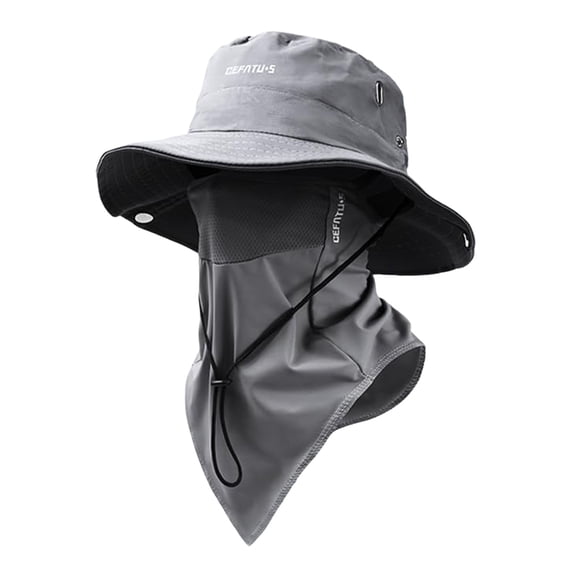 AirLoni 2 In 1 Breathable Fisherman Hat Wide Brim with Neck Flap and Removable Face Cover For Men & Women Fishing Hiking Camping Hats Grey,One Size