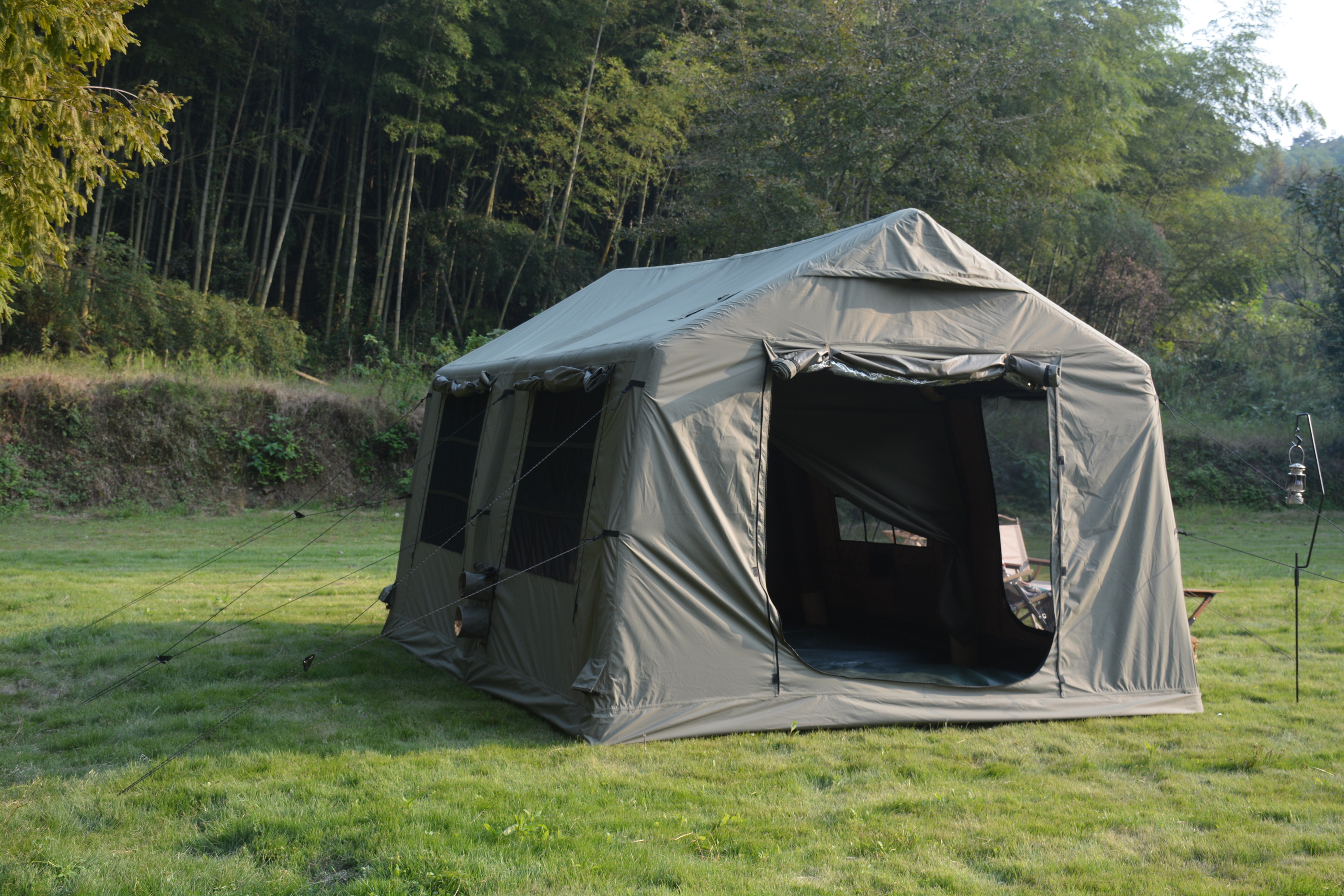 Homefun 10x13ft Inflatable Camping Tent Canopy All Weather Airbeam Glamping Instant Setup Waterproof Windproof Hand Pump Army Green