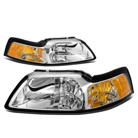 For 1999 to 2004 Ford Mustang OE Style Headlight Chrome Housing Amber Corner Headlamp 4 Gen 00 01 02 03 Left+Right
