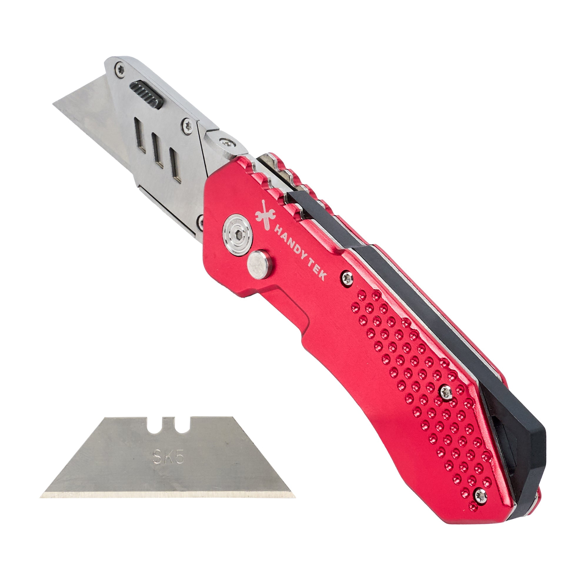 Restaurantware-Handy Tek Quick Change Blade Razor Knives, 6 Folding Utility Knives - Includes 6 Sharp Blades, 19 mm Wide, Red Stainless Steel Box Cutters, Lock-Back Design, Heavy-Duty
