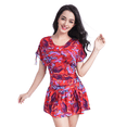 thumbnail image 3 of BIMEI Women's One-piece with detachable short skirt Mastectomy Swimsuit Pocketed Swimwear Tummy Control High Neck Ruched Printed Bathing Suit 888,Red,L, 3 of 7