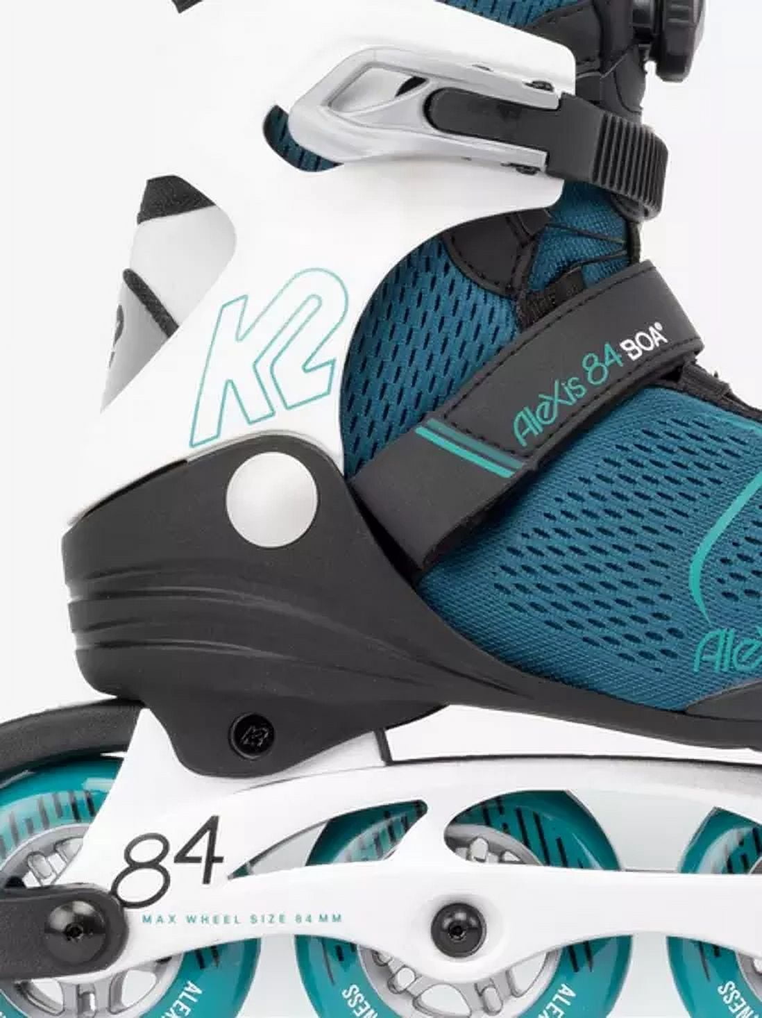 K2 Skate Alexis 84 Boa Inline Skates – Teal White, Size 8.5 With BOA Closure & 84mm Wheels