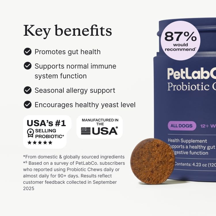 PetLab Co. Probiotics for Dogs, Clinically Tested Support for Gut Health, Diarrhea, Digestive Health & Seasonal Allergies - Salmon Flavor