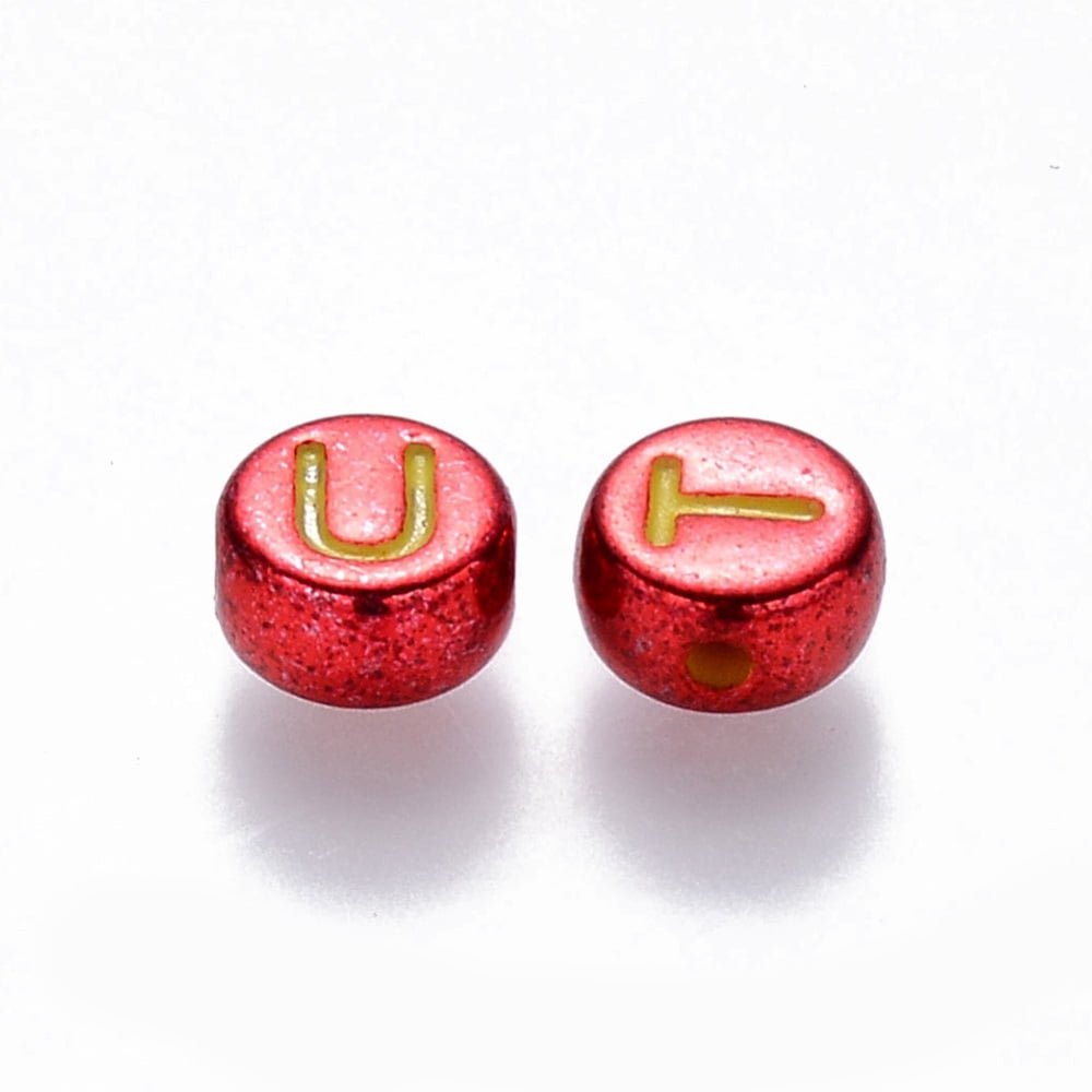 500gs Plating Acrylic Beads Horizontal Hole Flat Round with Initial Letter Random Mixed Letters 7x3.5mm Hole: 1.2mm 3600pcs/500g