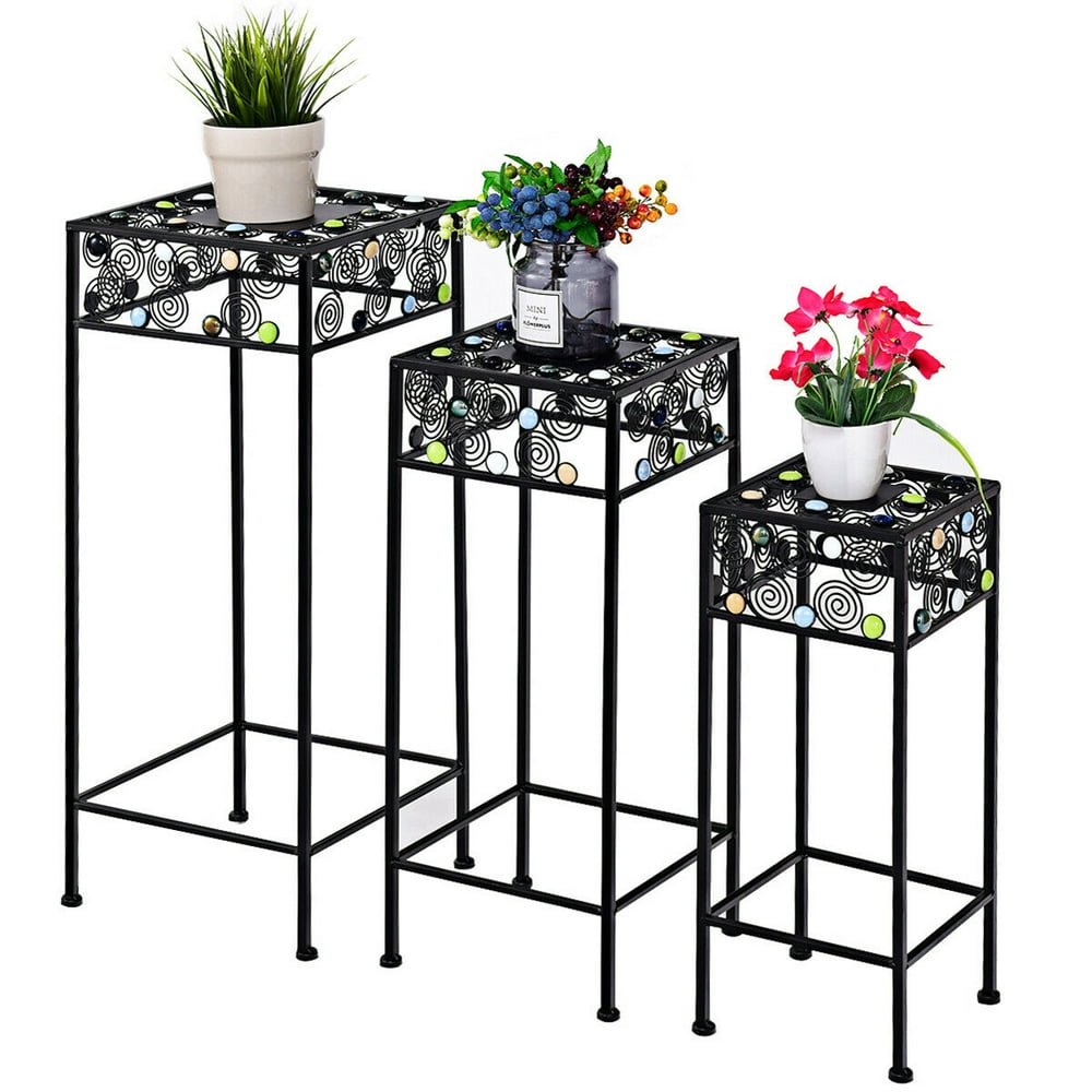 Ironwork Pot Plant Stand with Ceramic Beads decor, a Set of 3 Different Sizes