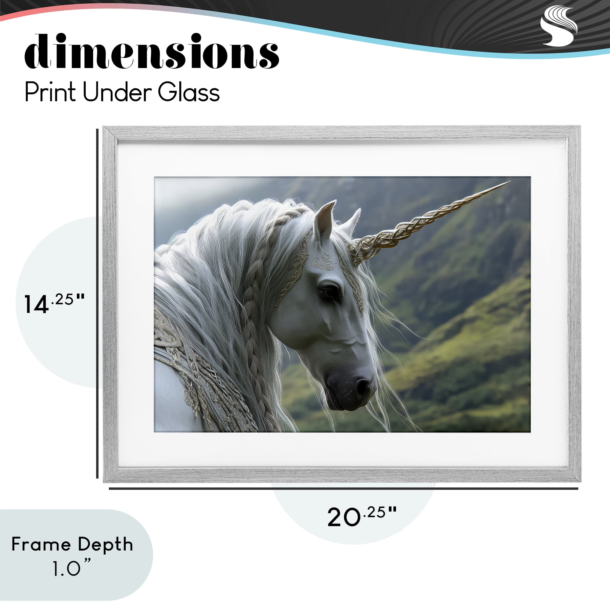 Stupell Industries Celtic Unicorn Braided Mane Gray Framed Print Under Glass, design by The Wands Want