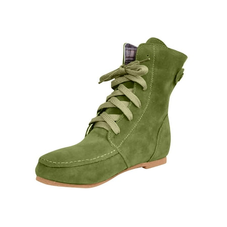 

Egmy Women Lace-Up Flat Heel Short Boots Pointed toe Warm Snow Boots