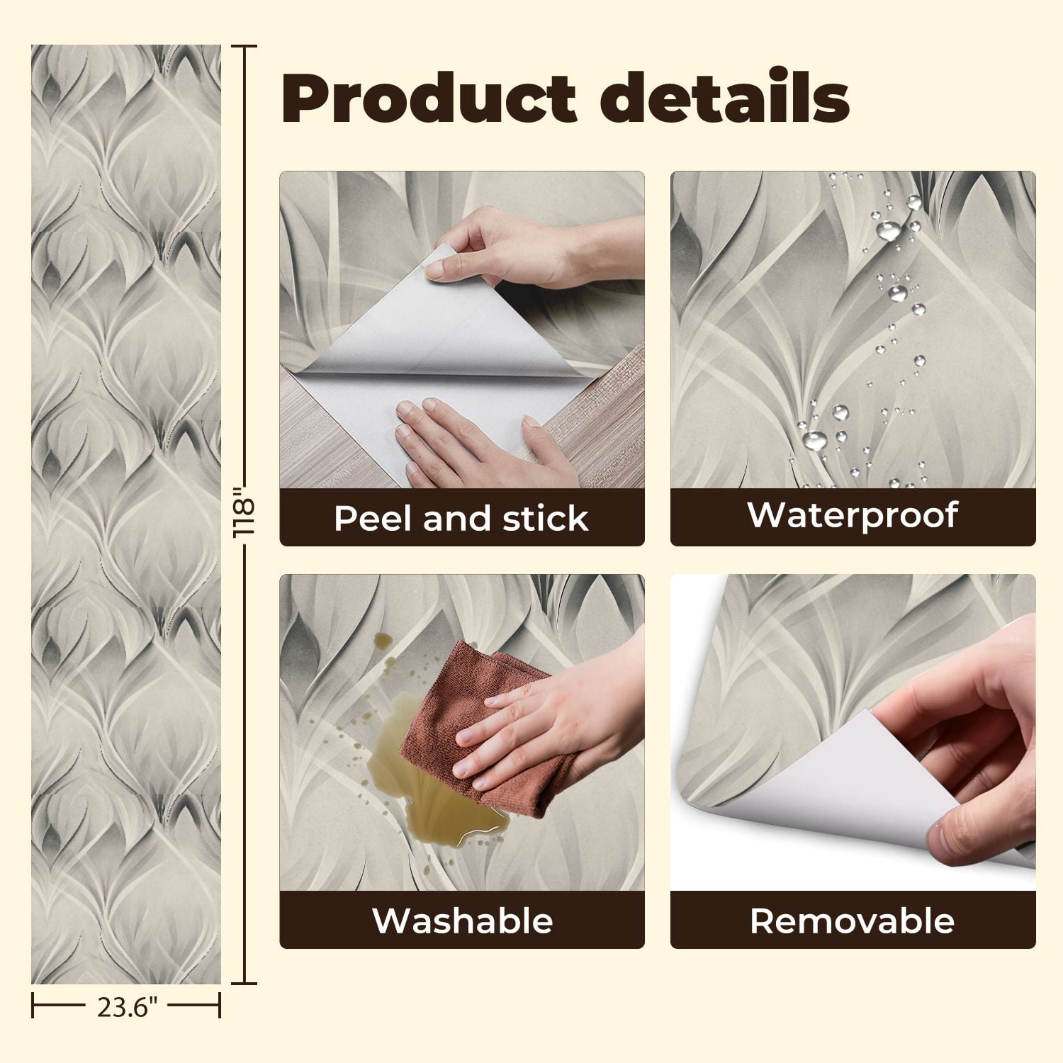 Peel and Stick Wallpaper Minimalistic Geometric Diamond Soft Gray Abstract Wall Mural 23.6in x 9.8ft Self Adhesive Removable Wall Paper Renter Friendly Wallpaper for Nursery Bedroom Cabinets