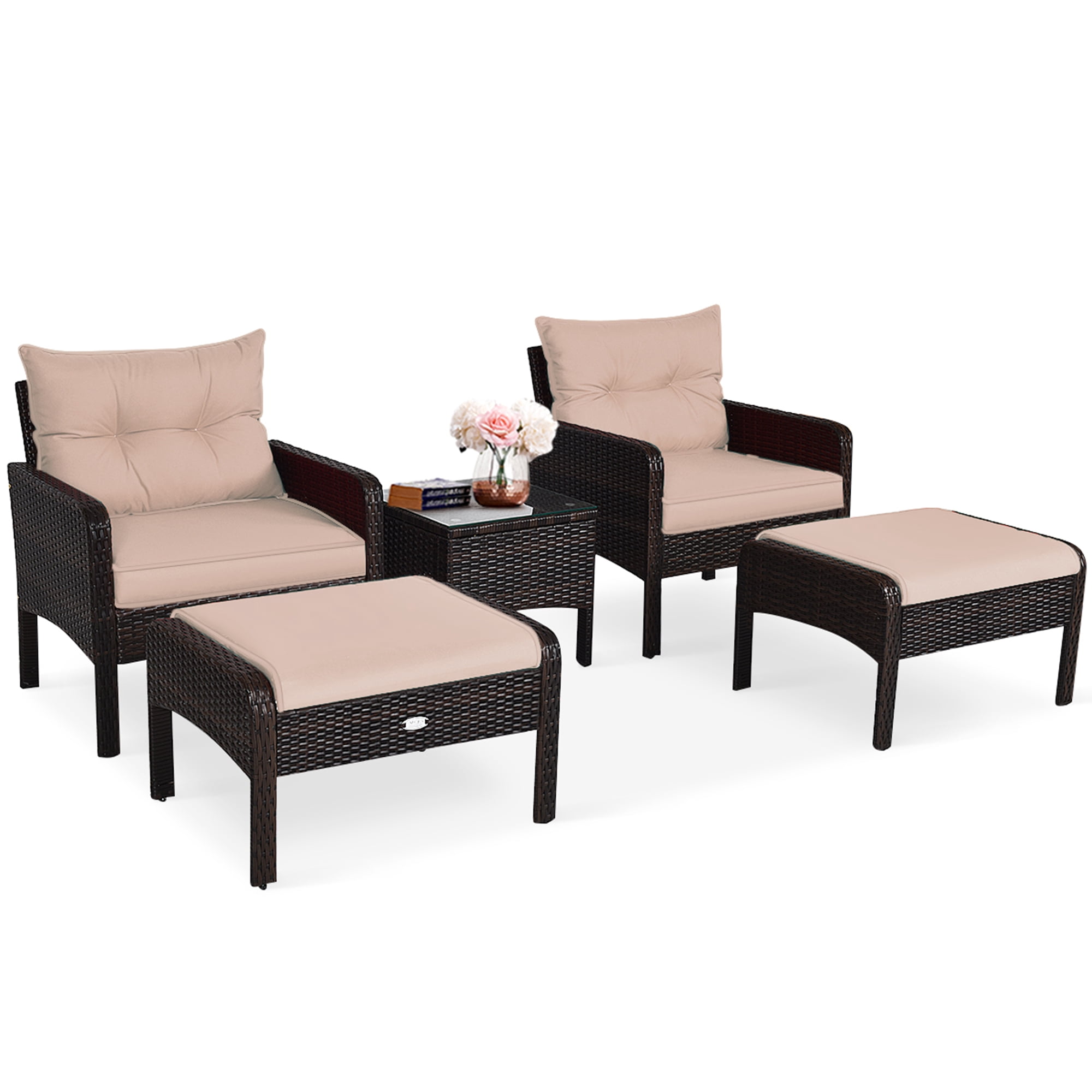 Gymax 5 PC Patio Set Sectional Rattan Wicker Furniture Set Home Outdoor