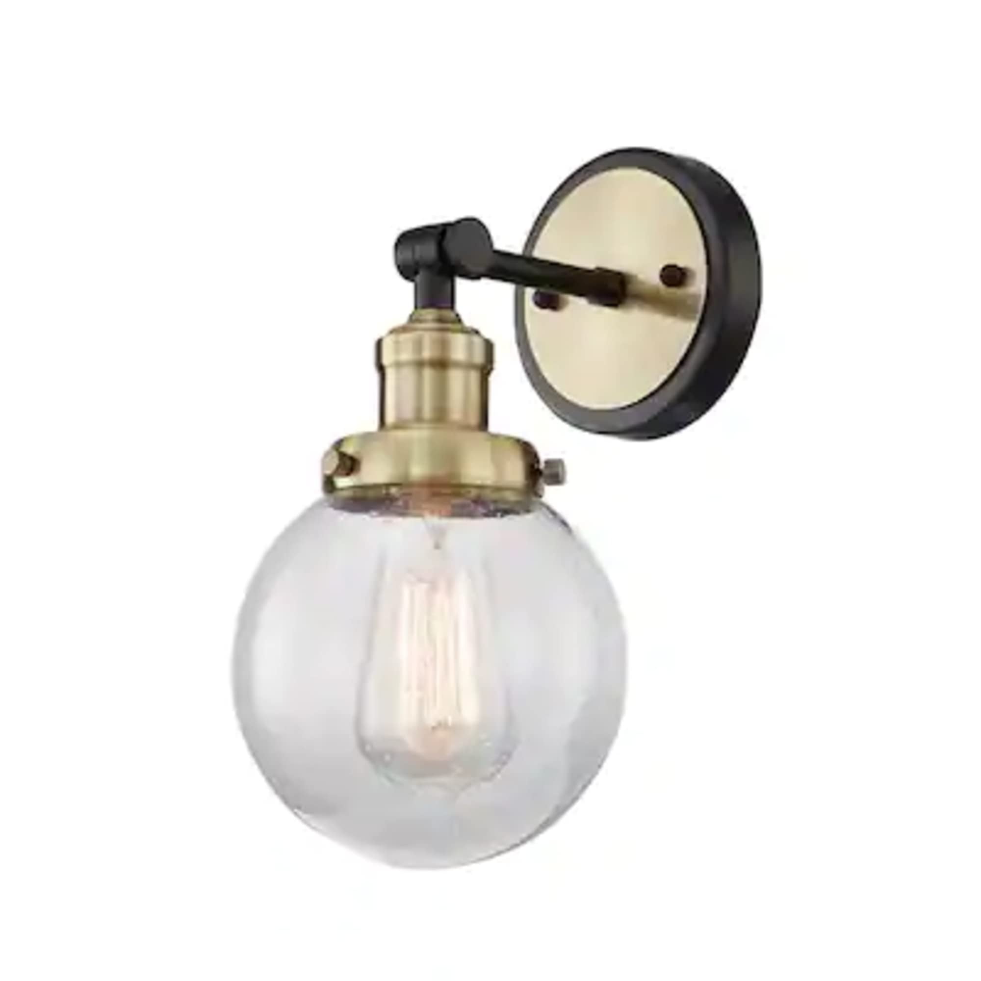 Vanity Art Wall Vanity Light Fixture 1-Light Wall Sconce Lighting in Black W/Antique Brass | Modern Bathroom Lights with Clear Seedy Glass Vintage Porch Wall Lamp for Mirror BA201-1BK-AB-SY