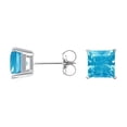 thumbnail image 3 of Bonjour Jewelers 18k White Gold 2 Pair Created Blue Topaz 4mm Round & Princess Cut Stud Earrings Plated, 3 of 3