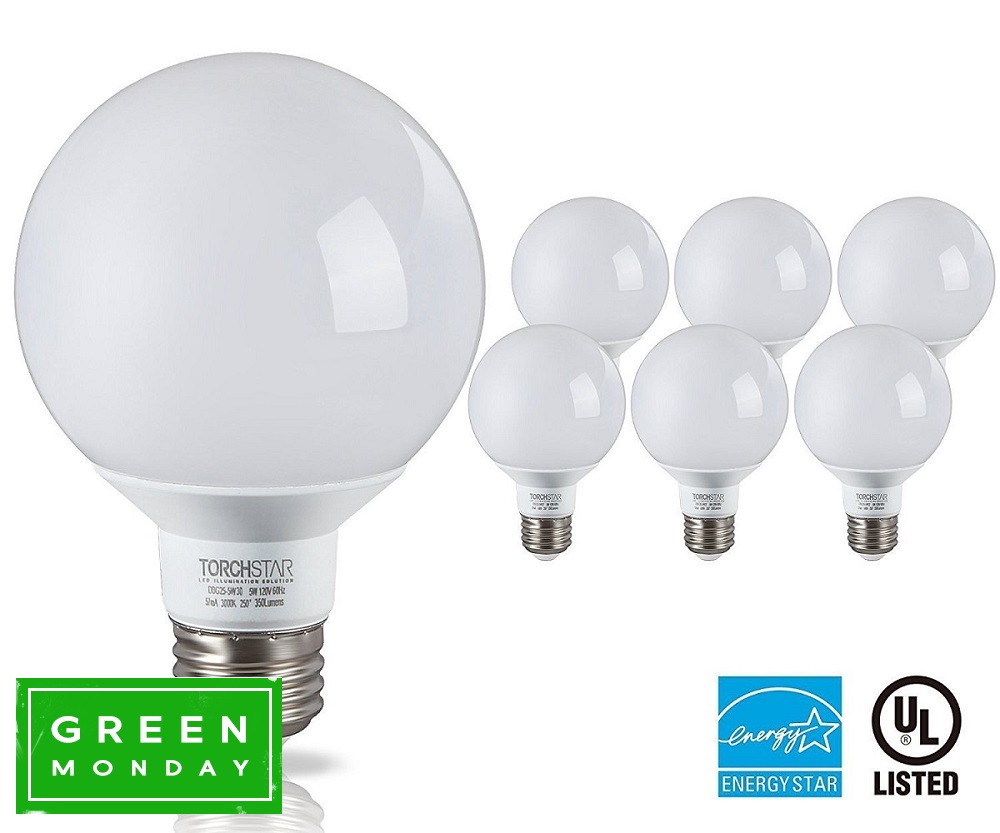 TORCHSTAR G25 Globe LED Light Bulb for Bathroom, Vanity Light Bulbs, 5W