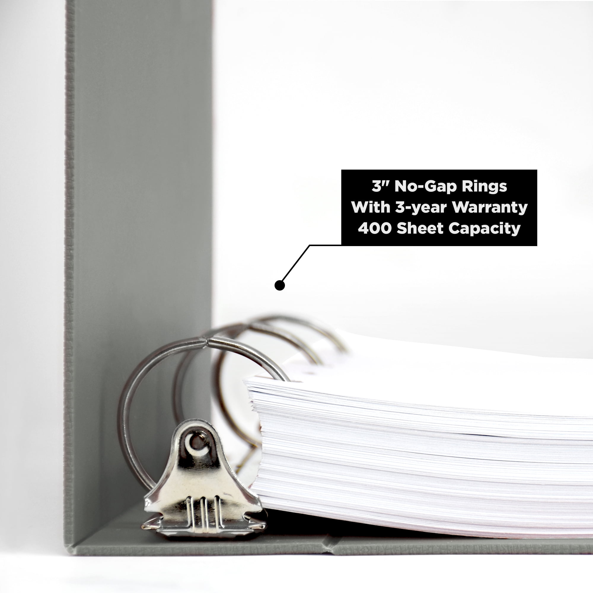 Carstens 3-Inch Heavy Duty 3-Ring Binder - Side Opening, Ash Gray