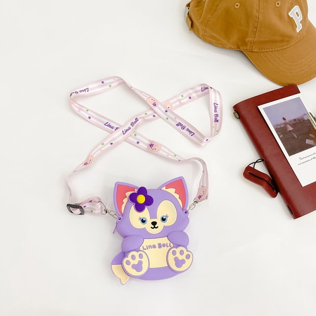 Monederos de silicona de dibujos animados para niños, bolso bonito de silicona, bolso de hombro decorativo, color morado