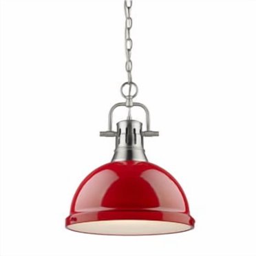 Yep by Golden Lighting Duncan 1-light 14in Chain Hung Pendant in Pewter and Red shade