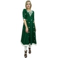thumbnail image 4 of Bimba Women's Designer Green Tunic Cotton Embroidered Anarkali Kurti Dress-10, 4 of 5