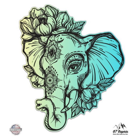 Elephant Henna Colorful - 3" Vinyl Sticker - For Car Laptop I-Pad Phone Helmet Hard Hat - Waterproof Decal