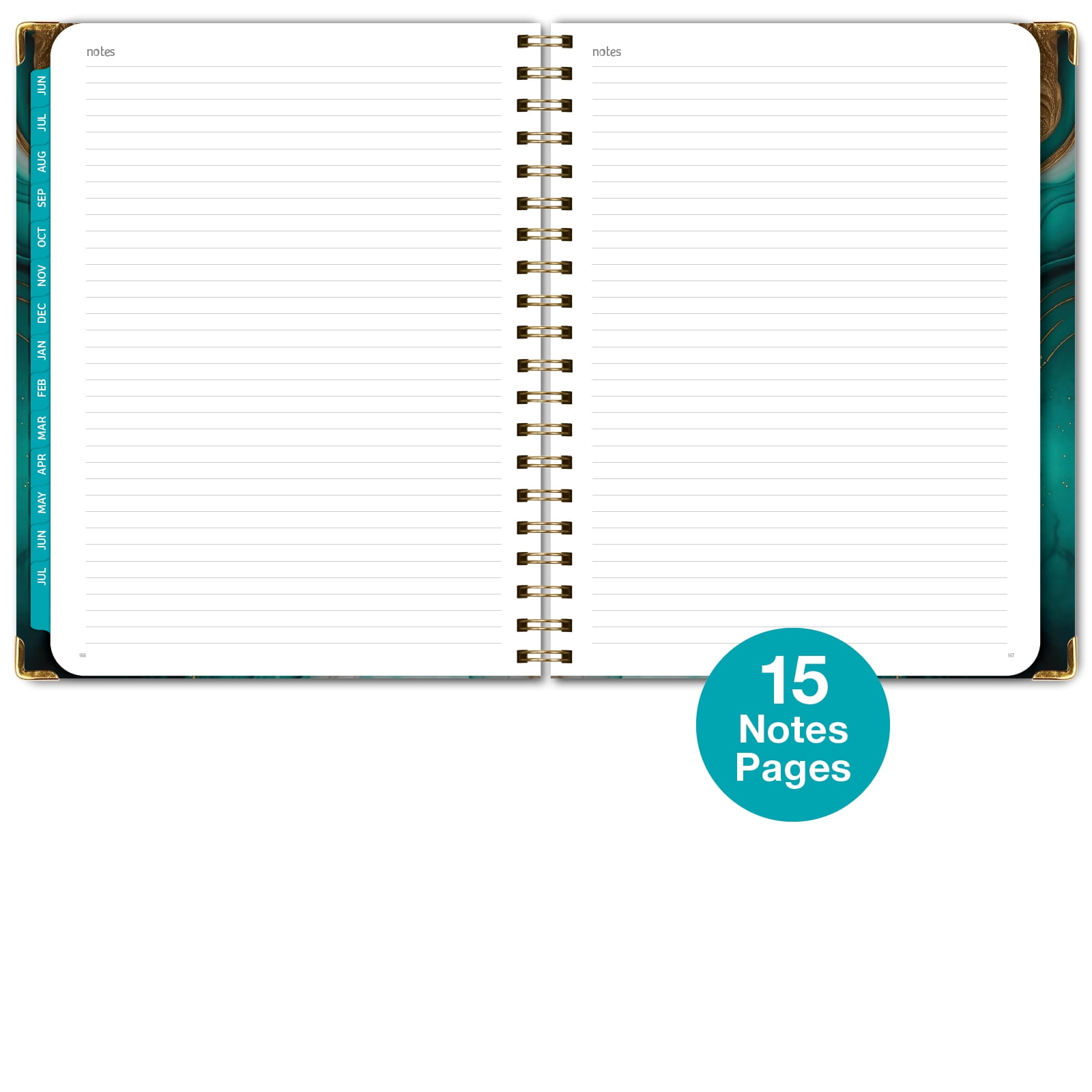 Academic Year 2025-2026 Planner, June 2025 - July 2026, 8.5"x11" Daily Weekly Monthly Planner Yearly Agenda, Hardcover, Bookmark, Pocket Folder and Sticky Note Set (Teal Gold Marble)