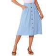 thumbnail image 4 of Faldas Midi INSPIRE CHIC para Mujeres, Casual, Cintura Alta Elástica, con Botones, Plisadas, Estilo A con Bolsillos, L Azul Claro, 4 of 5
