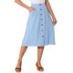 thumbnail image 4 of Faldas Midi INSPIRE CHIC para Mujeres, Casual, Cintura Alta Elástica, con Botones, Plisadas, Estilo A con Bolsillos, L Azul Claro, 4 of 5