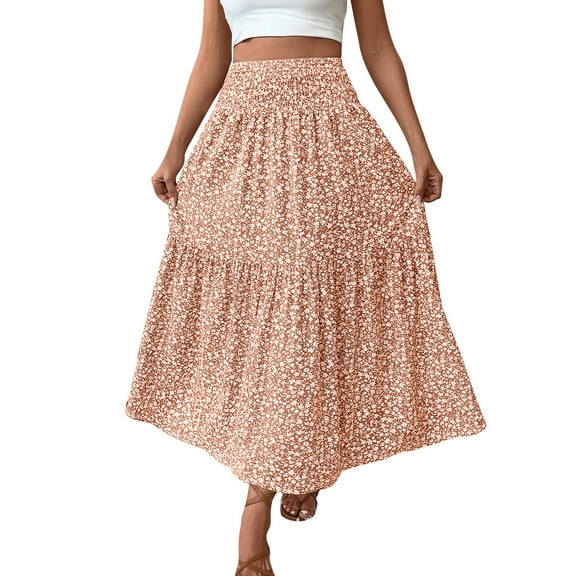 Womens Floral Skirts Casual Swing Flowy A-Line Skirt High Waist Loose Fit Long Skirts