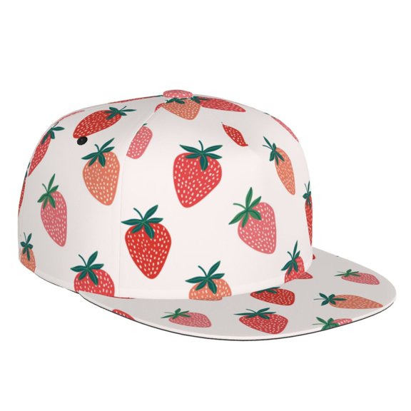 Balery Baseball Cap Flat Bill Hats for Men Adjustable Size for Running Workouts and Outdoor Activities All Seasons Dad Hat(Hand Drawn Strawberry )