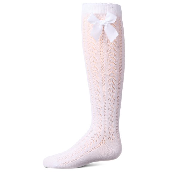 MeMoi Crochet Bow Cotton Blend Knee High Sock - Girls - Female, 2, White
