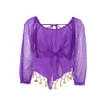 thumbnail image 4 of Kaerm Lady's Belly Dance Costumes Long Sleeve Chiffon Blouse Top with Beaded Glitter Circle Tassels Purple One Size, 4 of 7