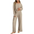 thumbnail image 3 of Womens Lounge Set Casual Ribbed Knit Long Sleeve and Pants Pajama Sets Casual 2 Piece Pj Outfit Fall Sleepwear, 3 of 8