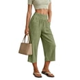 thumbnail image 5 of Womens Cotton Capris Lounge Yoga Pajama Cropped Pants Casual Wide Leg with Pockets Elastic Waist Workout Sweat Pants Summer Green M(M), 5 of 9