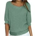 thumbnail image 2 of Aueoeo Sweaters For Women Spring Casual 3/4 Sleeve Plus Size Crew Neck Loose Pullover Knit Fall Sweaters Tops Green L, 2 of 6