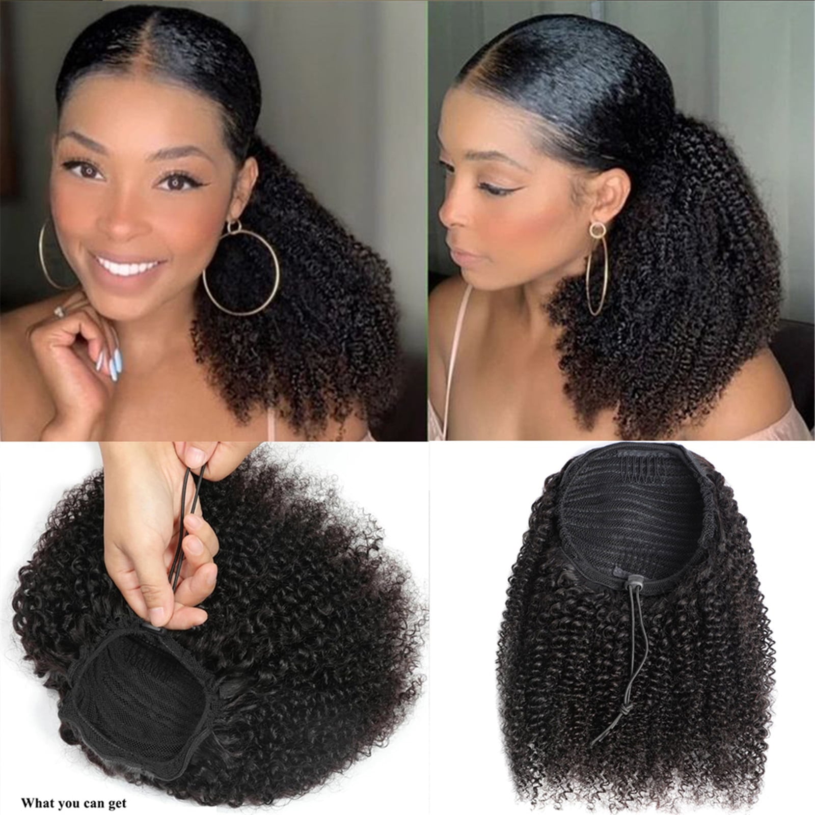Afro Kinky Curly Drawstring Ponytail Human Hair Extensions Remy 12-24 Inch