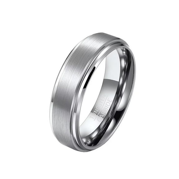PAMTIER Unisex Tungsten Steel 6mm Silver Classic Simple Plain Domed Carbon Fiber Brushed Finish Matte Wedding Ring Statement Comfort Fit Size 7