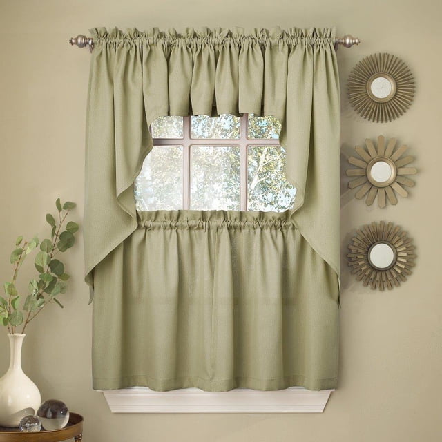 Set de cortinas de cocina Sweet Home Collection Ribcord Sage