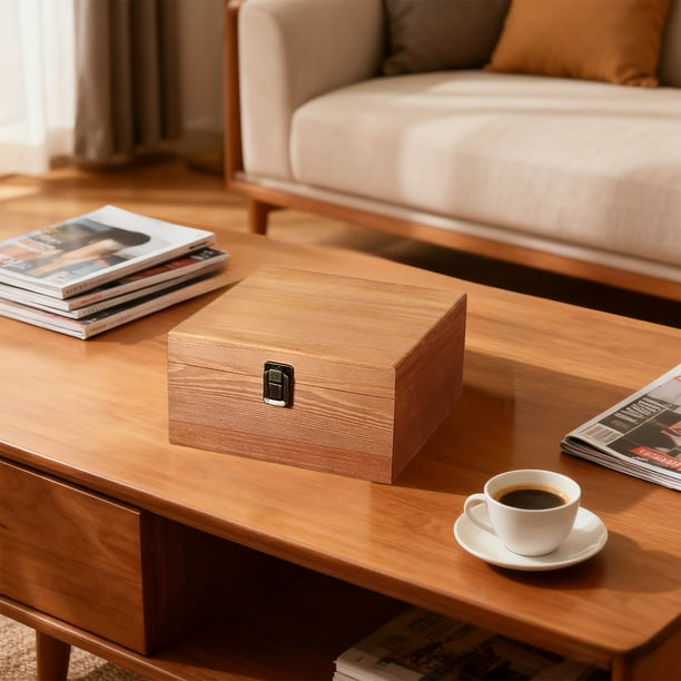 Caja de Almacenamiento de Madera con Tapa Abatible | Organizador de Madera Maciza Gruesa | Contenedor de Madera Natural Resistente de Varios Tamaños | Cierre Seguro para El Hogar y La Oficina | Porta