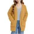 thumbnail image 4 of IVEYRTF Kids Girls Solid Color Long Line Fleece Hoodie Plush Warm Fall Winter Coat with Front Pockets Casual Outerwear Homewear Tops for Children 5-14 Years(Orange#1,10-12 Years), 4 of 7