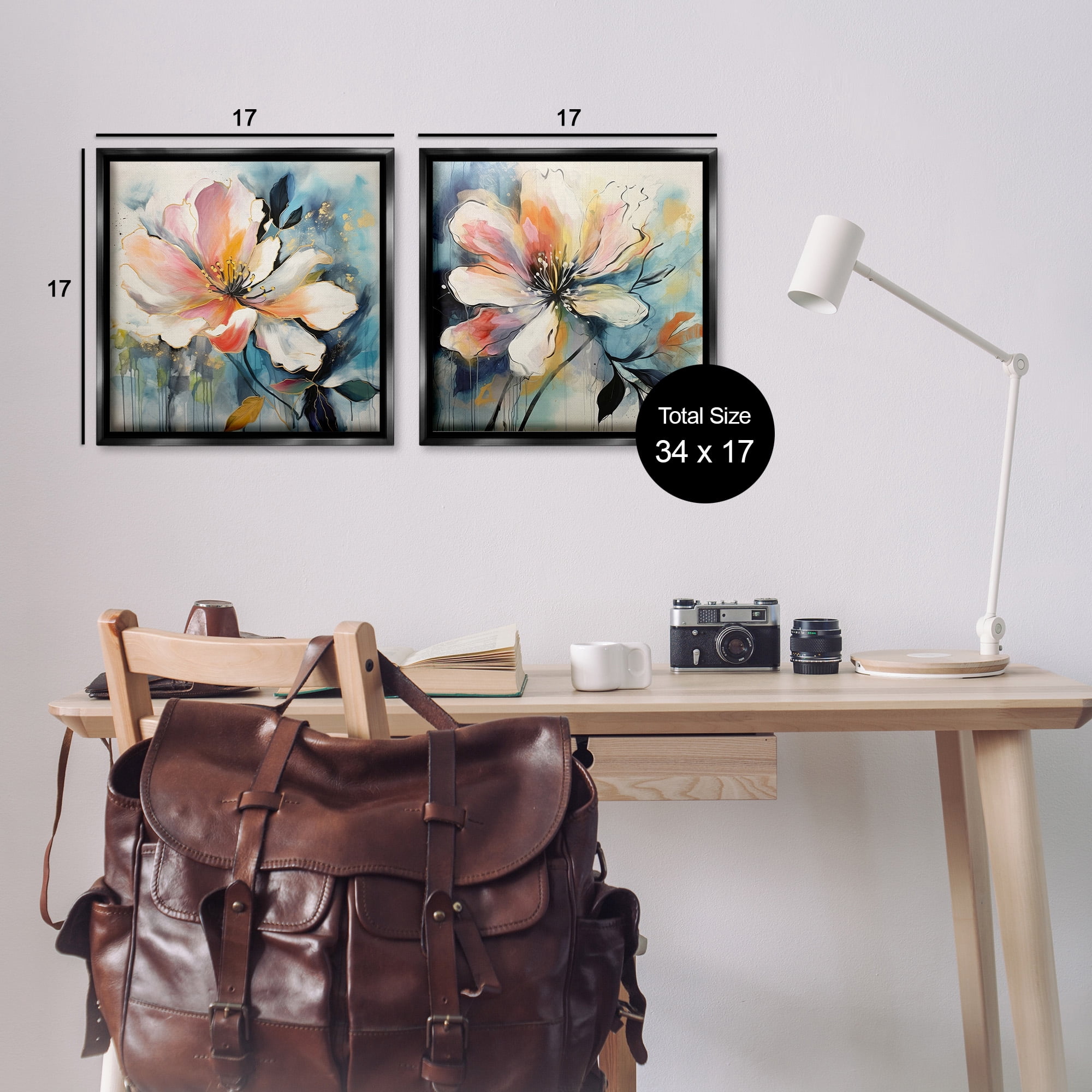 Stupell Industries Modern Dripping Blooms Botanical & Floral Painting Black Floater Framed Canvas Art Print Wall Art, 18 x 18, Set of 2